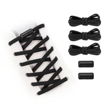 Imagem de YELARXI Cadarços elásticos sem laço de substituição com 2 fivelas de metal para sapatos de lona, Preto, 39 inch