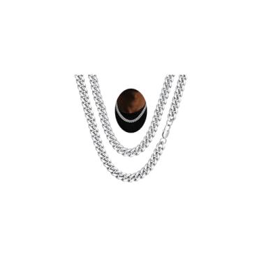 Imagem de FaithHeart Corrente de elos cubanos Miami de aço inoxidável para homens, 6/10/14 mm preto/banhado a ouro grosso hip hop corrente cubana masculina sólida grossa corrente corrente de meio-fio 35,5-76,2