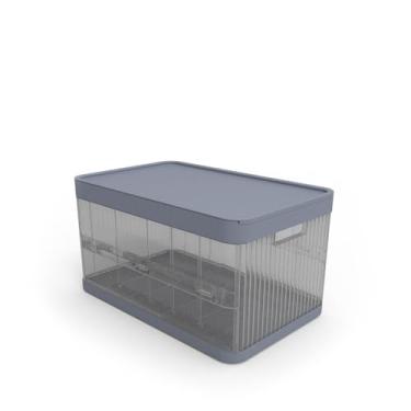 Imagem de Caixa Organizadora 21 Litros com Tampa e 2 Divisórias Removíveis – Empilhável, Transparente com Tampa – Plástico PP Resistente para Armário, Quarto ou Escritório (Cinza)