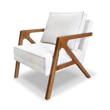 Imagem de Poltrona Decorativa Base de Madeira Monalisa Luxo Boucle Off White - L