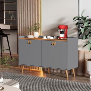 Imagem de Aparador Sala De Estar Pés Palito Retrô Luana 4 Portas Armário Cozinha