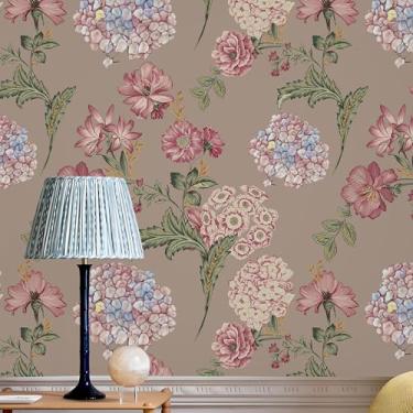 Imagem de NEKOKOYA Papel de parede floral Peel and Stick Boho autoadesivo papel de parede 43,9 cm x 599,4 cm papel de parede amigável para locatários vintage papel de contato retrô flor rosa mural de parede