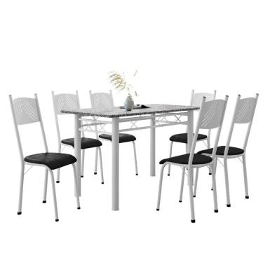 Imagem de Conjunto De Mesa Sala De Jantar Sara Com 6 Cadeiras Tubular Granito 1,40m Artefamol Branco / Preto