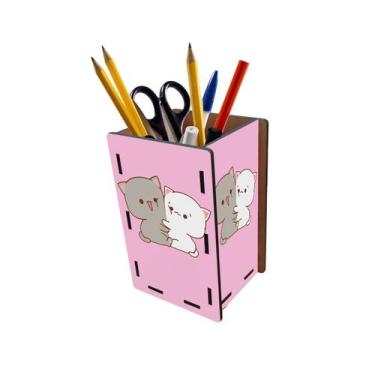 Imagem de Porta Lápis e Canetas Cats Gatos Kawaii Rosa - PoloCat Acessórios