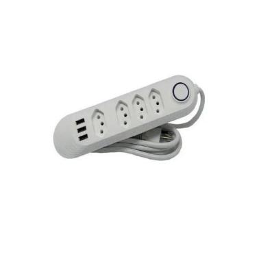 Imagem de Régua Extensão De 2 Metros Com 4 Tomadas 3 Usb Carregador - Telintec