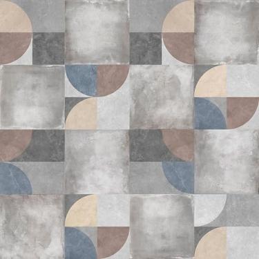 Imagem de Papel De Parede Adesivo Geométrico Semi Círculo Cinza Bege Cimento Queimado 3m