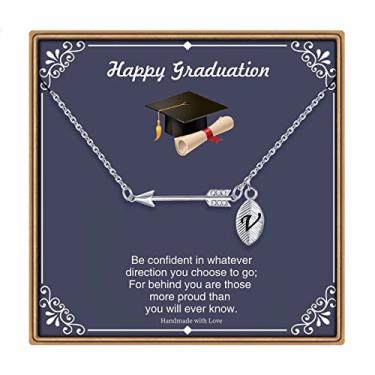 Imagem de IEFLIFE Presentes de formatura para ela 2024, ouro branco 14K, banhado a ouro rosa, flecha, inicial, colégio, colégio, presentes de formatura para meninas, mulheres, amigas, filha, irmã, Latão, Sem