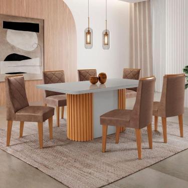 Imagem de Mesa De Jantar Aspen 180cm Tampo Mdf Vidro 6 Cad Isadora Tork /nat/off/serig. Off