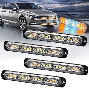 Imagem de XTAUTO Luz estroboscópica de emergência de 24 LEDs Âmbar Branco Âmbar Ultrafina, Montagem em superfície piscante, Farol de advertência para Construção de Perigo Luz de Cuidado para Veículos de Bombeiros Off Road Caminhões, SUV ATV Pacote com 4