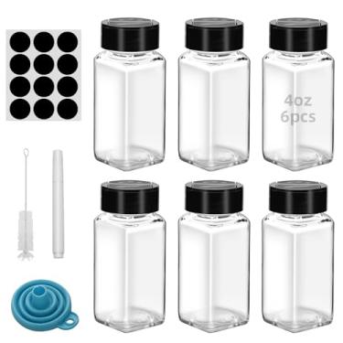 Imagem de eispap 6 potes de tempero de vidro de 118 ml com tampa de peneira dupla, conjunto de jarras de especiarias e conjunto de suplementos, recipientes vazios de especiarias e garrafas quadradas de