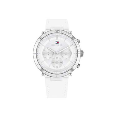 Imagem de Tommy Hilfiger Relógio casual feminino Qtz multifuncional de aço inoxidável e pulseira de couro, cor: branco (modelo: 1782352), Branco, Relógio de quartzo