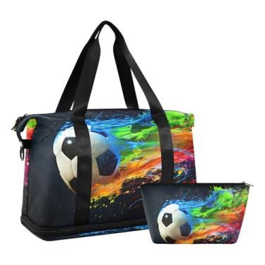 Imagem de Bolsa feminina de fim de semana, bolsa de natação camuflada para academia, esportes, viagem, bolsa de higiene pessoal, compartimento para sapatos, separação seco/molhado, Bola 28, one size