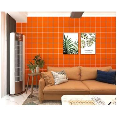 Imagem de Papel de parede moderno simples geométrico quadrado PVC não autoadesivo sala de estar quarto escritório loja papel de parede laranja vermelho 53 * 950 cm