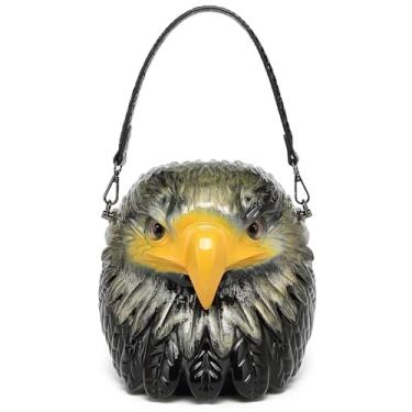 Imagem de Lyuxhetaokdiq Bolsa tiracolo masculina exclusiva e exclusiva bolsa de ombro feminina PVC estranha coruja de Halloween, 1 ouro preto, Bolsa de águia careca