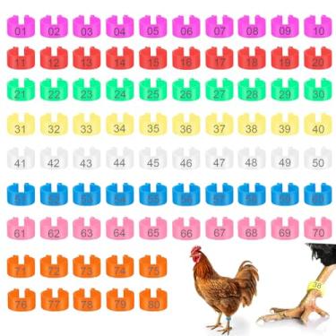 Imagem de SNIRFAQM Faixas de perna de identificação de galinha de 16 mm de plástico multicolorido 01-80 numeradas anéis de pé de aves de capoeira etiquetas redondas de encaixe para patos pintinhos ganso