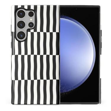 Imagem de ilikediy Capa para Samsung Galaxy S24 Ultra, HL2 Listras Xadrez Preto Branco Híbrido 2 Camadas Capa Rígida Design Padrão de Silicone Capa Protetora