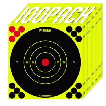 Imagem de PTPHJEG Alvos de tiro com adesivo amarelo fluorescente brilhante 20 x 20 cm (pacote 25/50/100) (100)