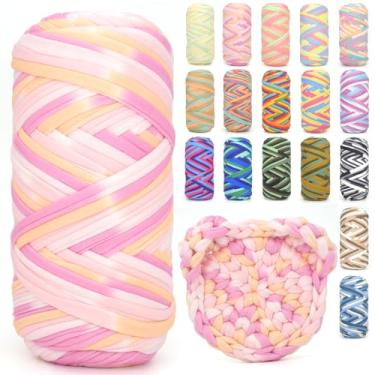 Imagem de Camiseta para crochê, camiseta arco-íris, tecido elástico grosso, fio de crochê para iniciantes, bolsa de tricô à mão, cesta/porta-copos / artesanato faça você mesmo/decoração de casa 200G tom rosa