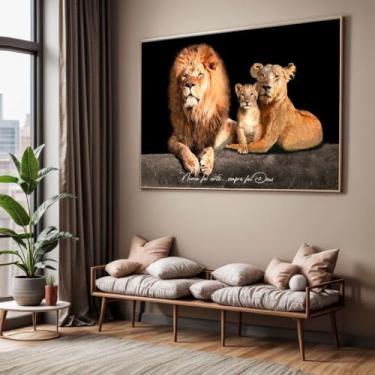 Imagem de Quadro com Moldura Sala Quarto Leão Família Nunca Foi Sorte Decorativo Horizontal Grande Hall