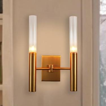 Imagem de Generic Arandela De Parede Moderna Meados Do Século Com Acabamento Em Latão Vintage E Cúpulas Vidro Nervurado, Arandela, Luzes Para Sala Estar, Arandelas Quarto, 25 Cm Largura X 14 Profundidade 35 A