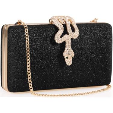 Imagem de DEXMAY Bolsa clutch brilhante para mulheres - Bolsa de noite com glitter com fecho de cobra de strass para casamento, festa, formatura, Preto, Medium