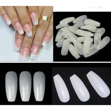 Imagem de Kit 100 Unhas postiça Tips Realista Bailarina Leitosa Transparente Nat