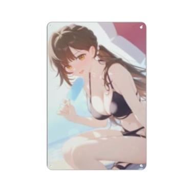 Imagem de Anime Sexy Bikini Hot Girl Pinup Girl Metal Tin Sign Wall Art Poster Decor for Home Bar Club Bedroom Bathroom Man Cave Otaku 20 x 30 cm, Aa093