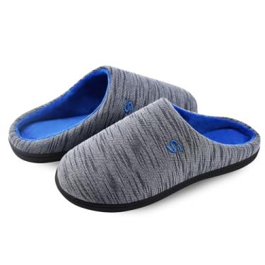 Imagem de Golonbes Chinelo masculino de espuma de memória, sem cadarço, aconchegante, de flanela, lavável à máquina, uso interno e externo, Azul, 11-12