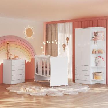 Imagem de Quarto Infantil Completo Ternura Berço c/ Rodízio Branco - Qmovi