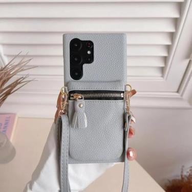 Imagem de YOGISU Capa tipo carteira com zíper para Galaxy A55 (Azul)