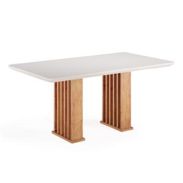 Imagem de Mesa Sala De Jantar Tampo Com Vidro Mond 1,60m Madeirado/off White Viero