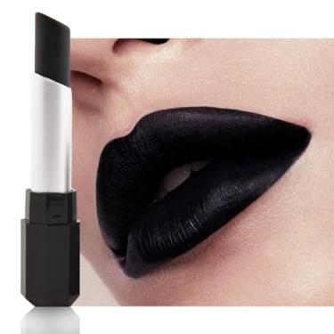 Imagem de HHLTOH Batom preto fosco creme para mulheres - bastão de tinta lisa para lábios e rosto, cor labial preta pigmentada natural para maquiagem de festa de aniversário de Halloween, lápis labial mate en