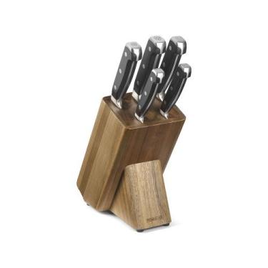 Imagem de Conjunto Facas Mundial Inox Chef Kitchen 5 Peças com Cepo de Madeira -