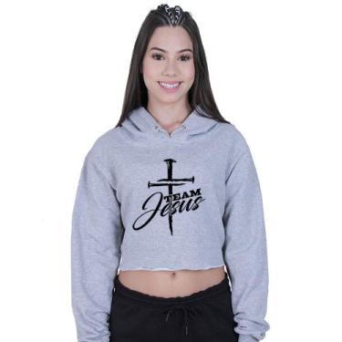 Imagem de Cropped Moletom Feminino Team Jesus Cristo - Lafre, Cinza, G