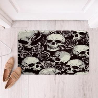 Imagem de Tapetes de banho de caveira de rosa para banheiro tapetes de banheiro de esqueleto gótico para crianças meninos meninas adolescentes ossos de esqueleto pesonalizados tapetes de btah para banheira de dia das bruxas acessórios de banheiro cinza temático