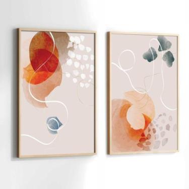 Imagem de Conjunto Quadros Decorativos com Moldura Tons Vermelho e Cinza Abstrat
