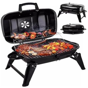 Imagem de Pátio Pequeno Carbon Grill, Outdoor Camping Grill, Grill com tampa Tabletop Grills, Adequado para cozinhar frango assado, Peixe grelhado perfumado, e bife frito