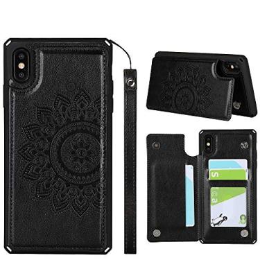 Imagem de ShunJieTech Capa para iPhone Xs Max, [porta-cartão de crédito e capa carteira com ranhura] Capa mandala traseira protetora à prova de choque com alça (6,5 polegadas) - preta