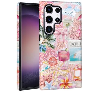 Imagem de Mainrenka Capa de praia de verão para Samsung Galaxy S24 Ultra, estética fofa flor fruta oceano colagem capa de telefone híbrida 2 camadas capa protetora à prova de choque mulheres meninas homens
