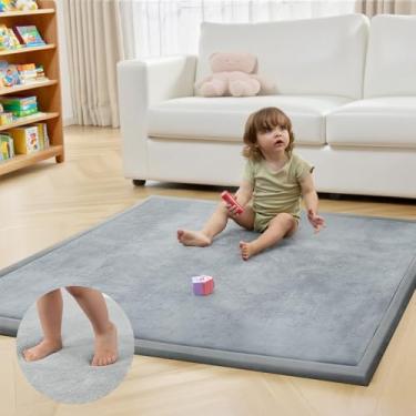 Imagem de ACOMOPACK Tapete de brinquedo para bebês com 3,3 cm de espessura, espuma viscoelástica 127 x 127 cm, barriga engatinhando com fundo antiderrapante para sala de estar, berçário, tapetes de veludo macio