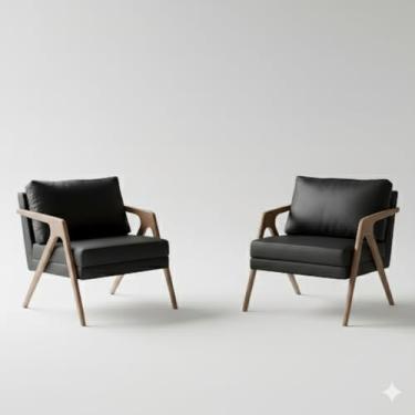 Imagem de Kit 2 Poltronas Mona - Courino Preto - Hall, Escritório, Apartamento, Closet, Recepção