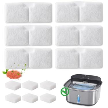 Imagem de HOLAPAW Pacote com 6 filtros de fonte de água para gatos, filtros de substituição compatíveis com dispensador de água para animais de estimação de aço inoxidável sem fio de 3,78 l, 6 filtros + 6