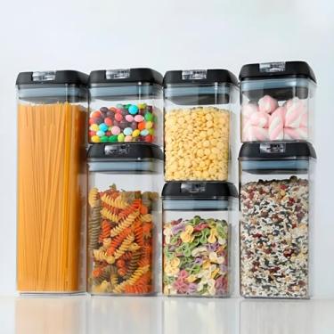 Imagem de Conjunto de 7 Potes Herméticos de Vidro, Porta Mantimentos, Tampa com Trava, 500ml a 1900ml, Transparente e Preto