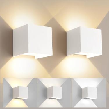 Imagem de Pacote com 2 luzes LED para parede externa/interior, 3 cores ajustáveis 15 W, luminária de parede IP65 à prova d'água para varanda exterior iluminação externa moderna de alumínio quadrado luzes