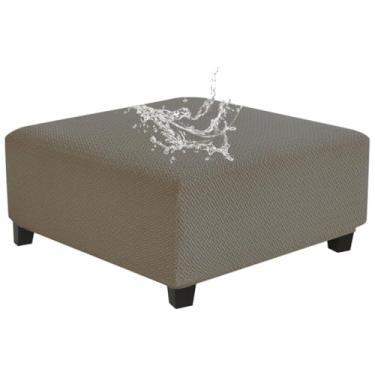 Imagem de Levoberg Capa quadrada à prova d'água grande quadrada dobrável para banco otomano para apoio para os pés, capas de mesa de centro otomana grande, cubo com fundo elástico, GG cinza-acastanhado