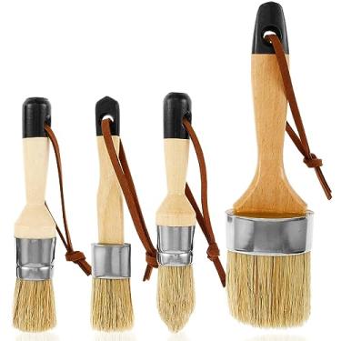 Imagem de Conjunto de 4 pincéis de cera com pincel redondo, pincel pontiagudo, pincel plano, pincel oval de giz, cerdas naturais com cabo de madeira, conjunto de pincéis de tinta de giz para móveis