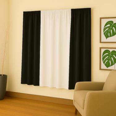 Imagem de Cortina Decorativa em Malha Gel, 2,00x1,70m, Poliéster, para Sala, Quarto e Escritório (PRETO/BRANCO)