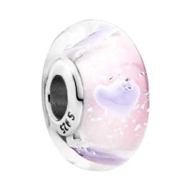 Imagem de Pingente De Coração De Vidro Murano Rosa Para Pulseira De Prata Esterl