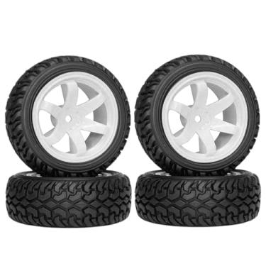 Imagem de WONFAST 4PCS 75mm Rubber Tires and 6Spokes Plastic Wheel Rims Tyre for 1/10 RC On-Road Drift Racing Car 1:14 1:16 Rally Car for Tamiya Kyosho HPI HSP TT02 Upgrades Parts (White)