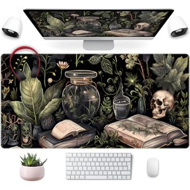 Imagem de Tapete de mesa de caveira fofo Dark Academia para mesa Kawaii Anime Plants Mouse Pad XXL Extended Large Gaming Desk Pad, Laptop Computer Keyboard Mouse Mat Acessórios de decoração de escritório, 80 x